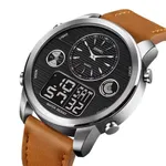 Skmei 1653 Digital Water Resistant Leather Analog Quartz Men's Watch – Dial Color: Silver, Strap Color:  Brown  – Thumbnail 2