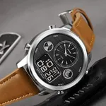 Skmei 1653 Digital Water Resistant Leather Analog Quartz Men's Watch – Dial Color: Silver, Strap Color:  Brown  – Thumbnail 3