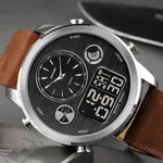 Skmei 1653 Digital Water Resistant Leather Analog Quartz Men's Watch – Dial Color: Silver, Strap Color:  Brown  – Thumbnail 4