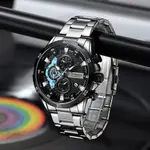 Curren 8402 Luxury Stainless Steel & Chronograph Men's Watch – Dial Color: Sky Blue, Strap Color: Silver – Thumbnail 5