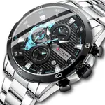 Curren 8402 Luxury Stainless Steel & Chronograph Men's Watch – Dial Color: Sky Blue, Strap Color: Silver – Thumbnail 3