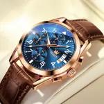 OLEVS 2878 Elite Sports Stainless Steel Chronograph Men's Analog Watch  – Dial Color: Blue, Strap Color:  Brown  – Thumbnail 6