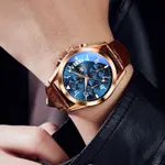 OLEVS 2878 Elite Sports Stainless Steel Chronograph Men's Analog Watch  – Dial Color: Blue, Strap Color:  Brown  – Thumbnail 4
