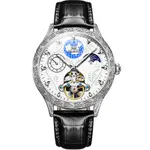 OLEVS 6660 Vintage Mechanical Movement Leather Strap Men's Wristwatch  – Dial Color: White, Strap Color: Black – Thumbnail 1