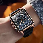 OLEVS 9919 Elite Sports Leather Strap Square Dial Chronograph Men's Analog Watch  – Dial Color: Blue, Strap Color: Blue – Thumbnail 3