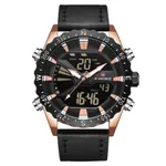 NAVIFORCE NF9136 Leather Sports Quartz Analog Digital Men’s Watch – Dial Color: Rose, Strap Color: Black – Thumbnail 1