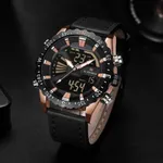 NAVIFORCE NF9136 Leather Sports Quartz Analog Digital Men’s Watch – Dial Color: Rose, Strap Color: Black – Thumbnail 3
