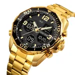 Skmei 1649BK Stainless Steel Digital LED Light Analog Men's Watch – Dial Color: Black, Strap Color: Gold  – Thumbnail 2
