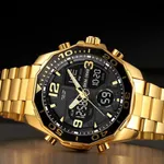 Skmei 1649BK Stainless Steel Digital LED Light Analog Men's Watch – Dial Color: Black, Strap Color: Gold  – Thumbnail 3