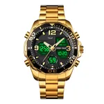 Skmei 1649BK Stainless Steel Digital LED Light Analog Men's Watch – Dial Color: Black, Strap Color: Gold  – Thumbnail 4