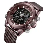 Naviforce NF9153 Mesh Stainless Steel Dual Display Multifunctional Sports Men's Watch – Dial Color: Maroon, Strap Color: Maroon – Thumbnail 2