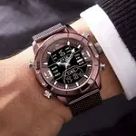 Naviforce NF9153 Mesh Stainless Steel Dual Display Multifunctional Sports Men's Watch – Dial Color: Maroon, Strap Color: Maroon – Thumbnail 5