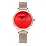 NAVIFORCE NF5027 Romantic Charming Quartz Luxury Stainless Steel Women Watches – Dial Color: Red, Strap Color:  Brown  – Thumbnail 1