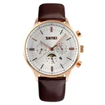 Skmei 9117 Genuine Leather Strap Classic Quartz Men's Watch – Dial Color: White, Strap Color: Rose – Thumbnail 1