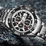 NAVIFORCE NF8018 Stainless Steel Chronograph Man's Watch – Dial Color: Black, Strap Color: Silver – Thumbnail 3