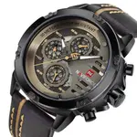 Naviforce NF9110L Genuine Leather Strap Six Hands Quartz Classic Men's Watch – Dial Color: Grey, Strap Color: Black – Thumbnail 2