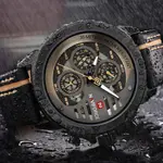 Naviforce NF9110L Genuine Leather Strap Six Hands Quartz Classic Men's Watch – Dial Color: Grey, Strap Color: Black – Thumbnail 4