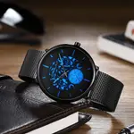 CRRJU 2150 Black Mesh Stainless Steel Ultra Slim Modern Fashion Men's Watch – Dial Color: Blue, Strap Color: Black – Thumbnail 2