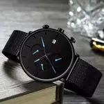 CRRJU 2268 Luxury Black Mesh Steel Band Chronograph Casual Fashion Men’s Watch – Dial Color: Blue, Strap Color: Black – Thumbnail 2