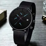 CRRJU 2268 Luxury Black Mesh Steel Band Chronograph Casual Fashion Men’s Watch – Dial Color: Blue, Strap Color: Black – Thumbnail 3