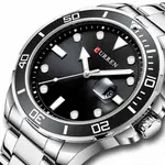 Curren 8388 High Quality Stainless Steel Belt Calendar Men's Watch – Dial Color: Black, Strap Color: Silver – Thumbnail 3