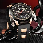 LIGE 8908 Analog Movement Premium Silicone Strap Men's Sports Watch – Dial Color: Bronze, Strap Color: Black – Thumbnail 3