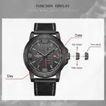 Naviforce NF9177 Top Quality Leather Strap Creative Calendar Unique Fashion Men's Watch – Dial Color: Black, Strap Color: Black – Thumbnail 3
