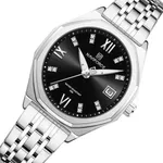 Naviforce 5052 Luxury Stainless Steel Quartz Analog Men's Watch – Dial Color: Black, Strap Color: Silver – Thumbnail 2