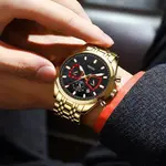 Nibosi 2508 Luxury Stainless Steel Luminous Needles Men's Watch – Dial Color: Black Gold, Strap Color: Gold – Thumbnail 3