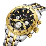 Naviforce NF9222 Luxury Stainless Steel Quartz Analog Men's Watch – Dial Color: Black, Strap Color: Gold  – Thumbnail 3