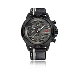 Naviforce NF9110L Genuine Leather Strap Six Hands Quartz Classic Men's Watch – Dial Color: White, Strap Color: Black – Thumbnail 1