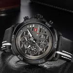 Naviforce NF9110L Genuine Leather Strap Six Hands Quartz Classic Men's Watch – Dial Color: White, Strap Color: Black – Thumbnail 3