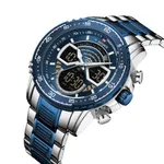 NAVIFORCE NF9189 Stainless Steel Dual Time Wrist Men's Watch – Dial Color: Blue, Strap Color: Silver – Thumbnail 2