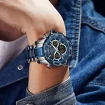 NAVIFORCE NF9189 Stainless Steel Dual Time Wrist Men's Watch – Dial Color: Blue, Strap Color: Silver – Thumbnail 3