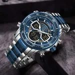 NAVIFORCE NF9189 Stainless Steel Dual Time Wrist Men's Watch – Dial Color: Blue, Strap Color: Silver – Thumbnail 4