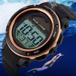 SKMEI 1096 Solar Powered Digital Sporty PU Leather Men's Watch – Dial Color: Black, Strap Color: Gold  – Thumbnail 3