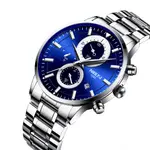 Nibosi 2390 Stainless Steel Chronograph Analog Men's Watch – Dial Color: Blue, Strap Color: Silver – Thumbnail 2