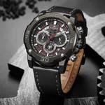 NAVIFORCE NF9175 Leather Chronograph Men's Watch – Dial Color: Black, Strap Color: Black – Thumbnail 3