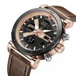 Naviforce 9132 Sport Military Dual Display Multifunction Men's Watch – Dial Color: Rose, Strap Color:  Brown  – Thumbnail 2