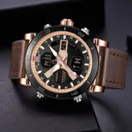 Naviforce 9132 Sport Military Dual Display Multifunction Men's Watch – Dial Color: Rose, Strap Color:  Brown  – Thumbnail 3