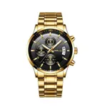 CRRJU 2214 Authentic Stainless Steel Minimalist Style Classic Men’s Watch – Dial Color: Black, Strap Color: Gold  – Thumbnail 1