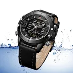 Naviforce NF9153 Genuine Leather Dual Display Luxury Fashion Men's Watch – Dial Color: Black, Strap Color: Black – Thumbnail 2