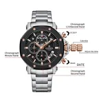 Naviforce 8065 CH Stainless Steel Casual & Sport Men's Watch – Dial Color: Black, Strap Color: Silver – Thumbnail 3