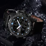 NAVIFORCE NF9138L PU Leather Dual Time Wrist Men's Watch – Dial Color: Blue, Strap Color: Black – Thumbnail 5