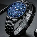 CRRJU 2260 High Quality Stainless Steel Multifunctional Quartz Classic Men's Watch – Dial Color: Blue, Strap Color: Black – Thumbnail 3