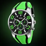 SKMEI 9128 PU Leather Analog Stylish Sporty Men's Watch – Dial Color: Black, Strap Color: Green  – Thumbnail 3