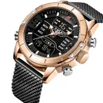 Naviforce NF9153 Mesh Stainless Steel Dual Display Multifunctional Sports Men's Watch – Dial Color: Rose Gold, Strap Color: Black – Thumbnail 2
