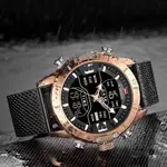 Naviforce NF9153 Mesh Stainless Steel Dual Display Multifunctional Sports Men's Watch – Dial Color: Rose Gold, Strap Color: Black – Thumbnail 3