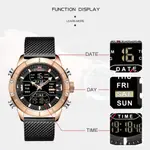 Naviforce NF9153 Mesh Stainless Steel Dual Display Multifunctional Sports Men's Watch – Dial Color: Rose Gold, Strap Color: Black – Thumbnail 4