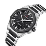 NAVIFORCE NF9245 Steel Strap Polygonal Design Analog Men's Watch – Dial Color: Black, Strap Color: Silver – Thumbnail 2